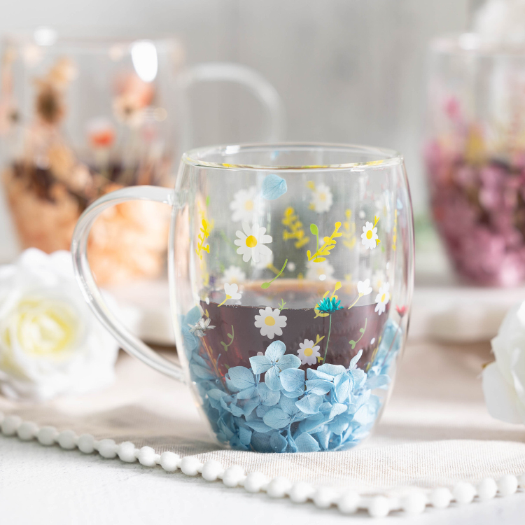 Jeanne Fitz Double Wall Flower Mugs, Assorted Colors, Set of 4