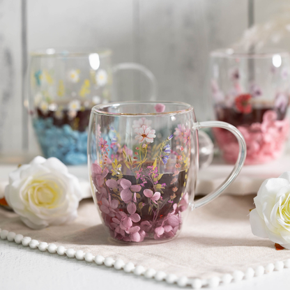 Jeanne Fitz Double Wall Flower Mugs, Assorted Colors, Set of 4