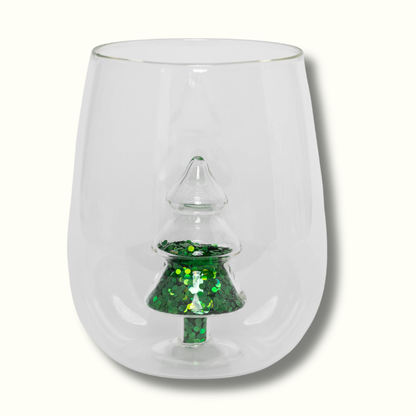Jeanne Fitz Glitter Christmas Tree Stemless Wine Glass, Set of 4