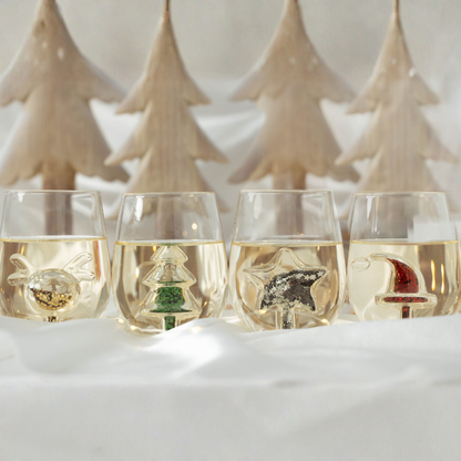 Jeanne Fitz Glitter Christmas Tree Stemless Wine Glass, Set of 4