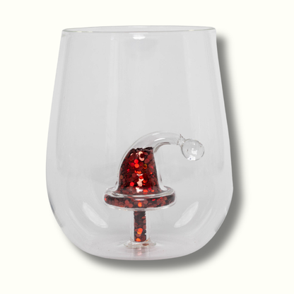 Jeanne Fitz Glitter Christmas Santa Hat Stemless Wine Glass, Set of 4
