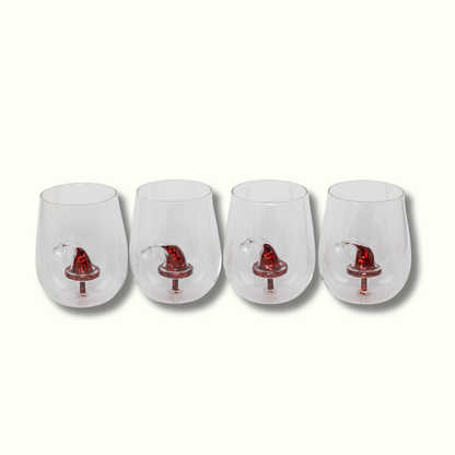 Jeanne Fitz Glitter Christmas Santa Hat Stemless Wine Glass, Set of 4