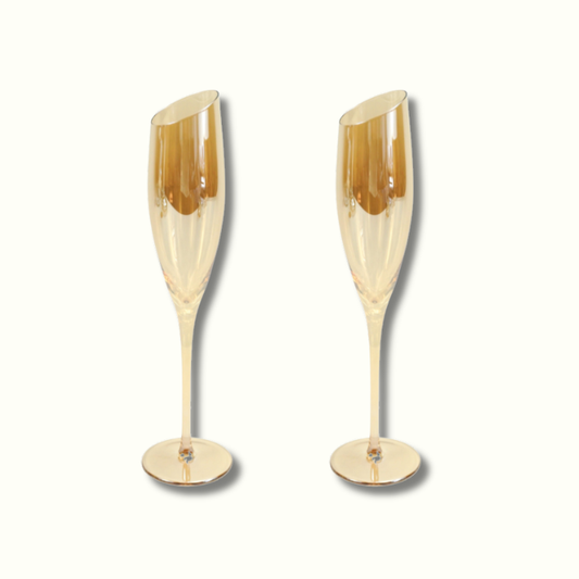 Jeanne Fitz Slant Collection Champagne Glasses - Gold, Set of 2