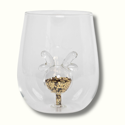 Jeanne Fitz Glitter Reindeer Stemless Wine Glass, Set of 4