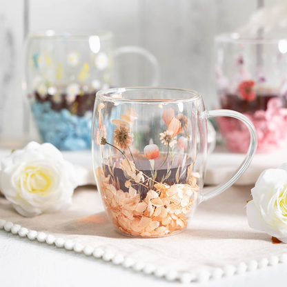 Jeanne Fitz Double Wall Flower Mugs, Assorted Colors, Set of 4