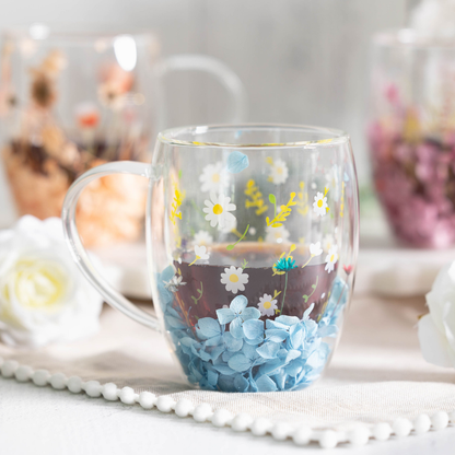 Jeanne Fitz Double Wall Flower Mugs, Assorted Colors, Set of 4