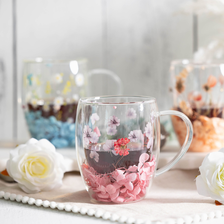 Jeanne Fitz Double Wall Flower Mugs Set of 4