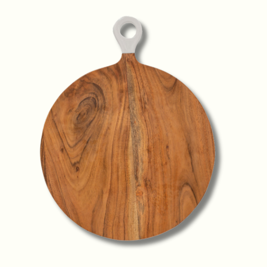 Jeanne Fitz Wood & White Collection Acacia Wood Round Charcuterie Board
