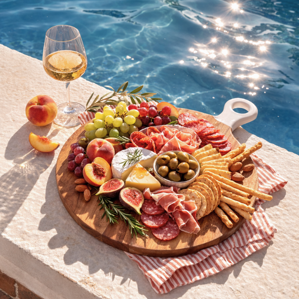 Round Charcuterie Board with Handle - 5-Star Deluxe Teak Serving Board