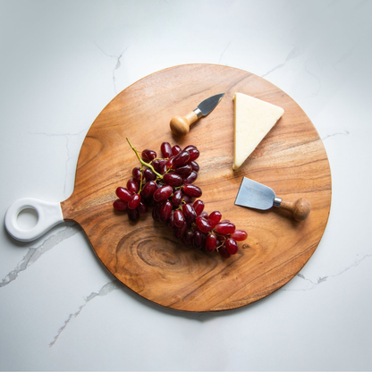 Jeanne Fitz Wood & White Collection Acacia Wood Round Charcuterie Board