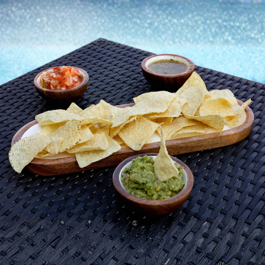 Jeanne Fitz Wood & White Collection Dipping Bowls and Serving Tray - 4 Piece Set