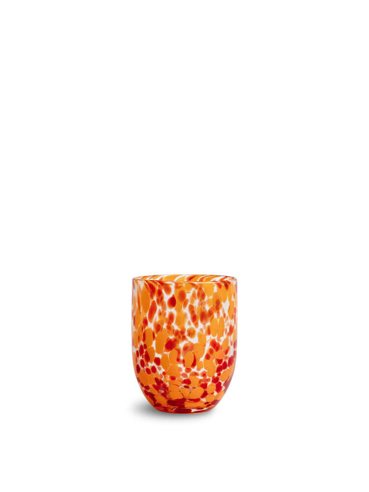 Byon by Widgeteer Confetti Glasses, Handblown Glass Tumbler Set of 6, Red/Orange
