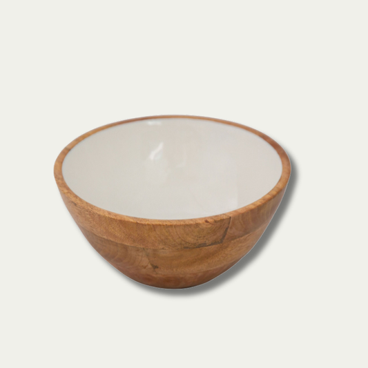 Jeanne Fitz Wood & White Collection Mango Wood Serving Bowl - Medium