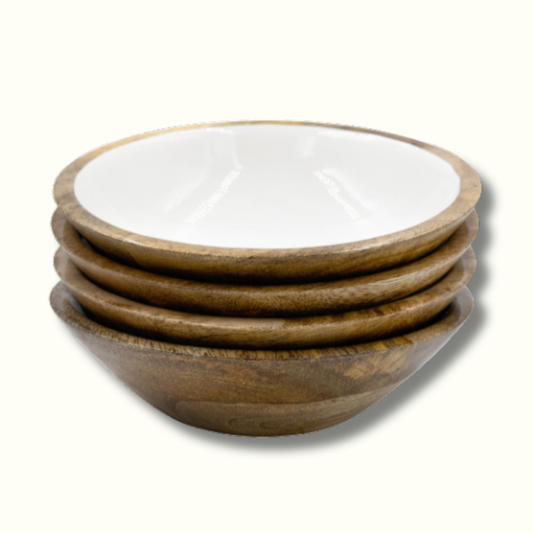 Jeanne Fitz Wood & White Collection Serving Bowls - Set of 4