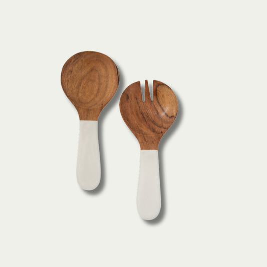 Jeanne Fitz Wood & White Collection Acacia Wood Salad Servers