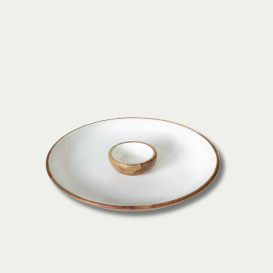 Jeanne Fitz Wood & White Collection Chip and Dip Serving Bowl