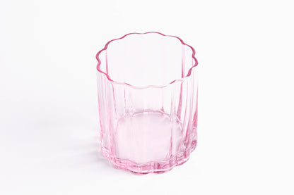 Jeanne Fitz Scalloped Rim Fluted Short Tumbler Glass, Set of 4, 8oz, Blush