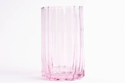Jeanne Fitz Scalloped Rim Fluted Tall Tumbler Glass, Set of 4, 16oz, Blush