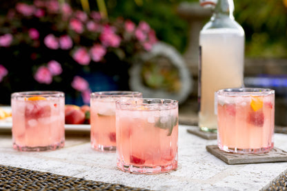Jeanne Fitz Scalloped Rim Fluted Short Tumbler Glass, Set of 4, 8oz, Blush