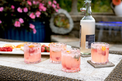 Jeanne Fitz Scalloped Rim Fluted Short Tumbler Glass, Set of 4, 8oz, Blush