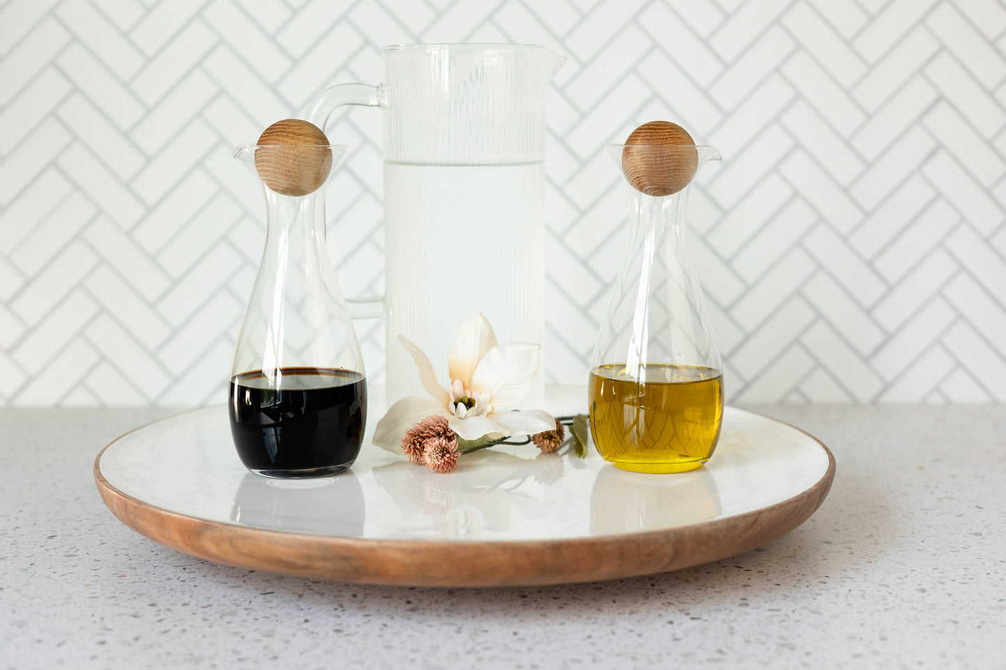 Jeanne Fitz Wood & White Collection Lazy Susan