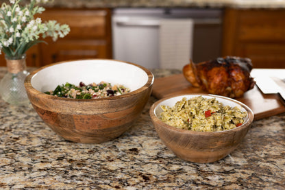 Jeanne Fitz Wood & White Collection Small & Medium Serving Bowls - 2 Piece Set
