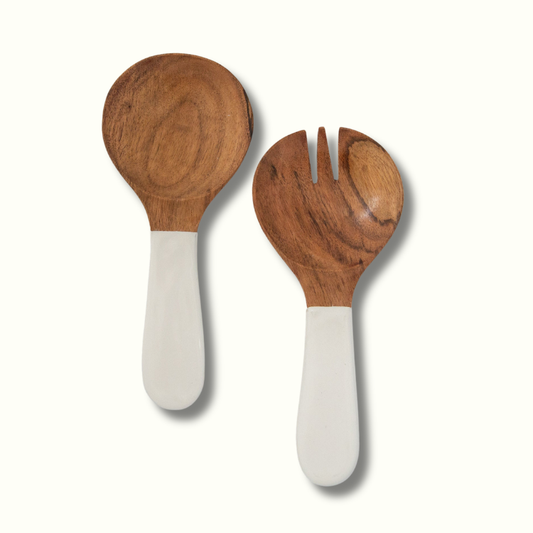 Jeanne Fitz Wood & White Collection Acacia Wood Salad Servers