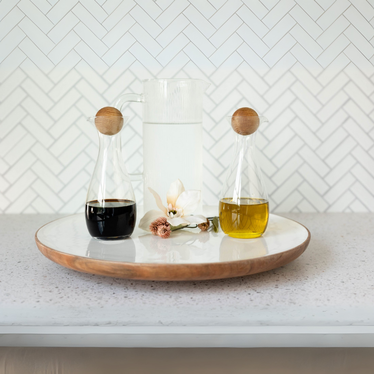 Jeanne Fitz Wood & White Collection Lazy Susan