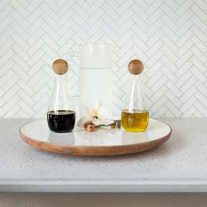 Jeanne Fitz Wood & White Collection Lazy Susan