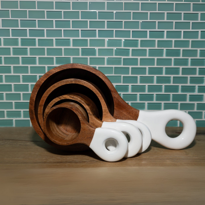 Jeanne Fitz Wood & White Collection Measuring Cups - 4 Piece Set