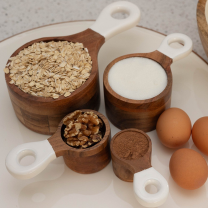 Jeanne Fitz Wood & White Collection Measuring Cups - 4 Piece Set