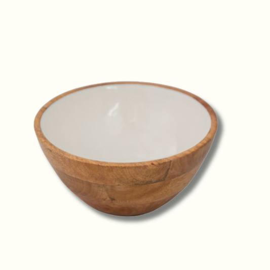 Jeanne Fitz Wood & White Collection Mango Wood Serving Bowl - Medium