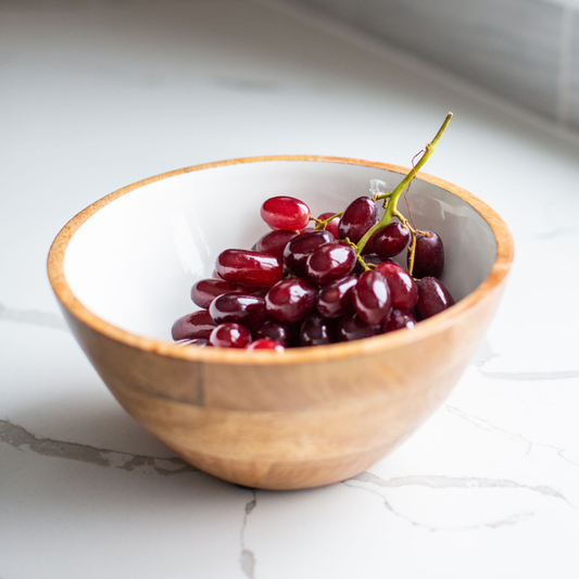 Jeanne Fitz Wood & White Collection Mango Wood Serving Bowl - Medium