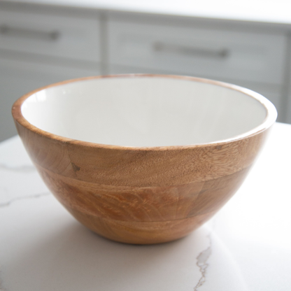 Jeanne Fitz Wood & White Collection Mango Wood Serving Bowl - Medium