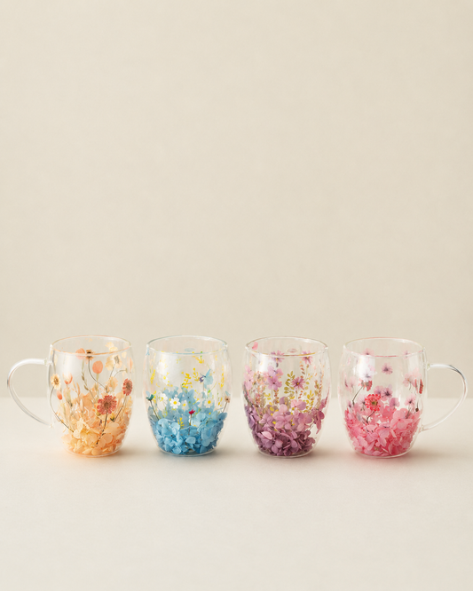 Jeanne Fitz Double Wall Flower Mugs, Assorted Colors, Set of 4