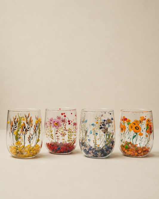 Jeanne Fitz Double Wall Harvest Bloom Stemless Wine Glasses, Set of 4