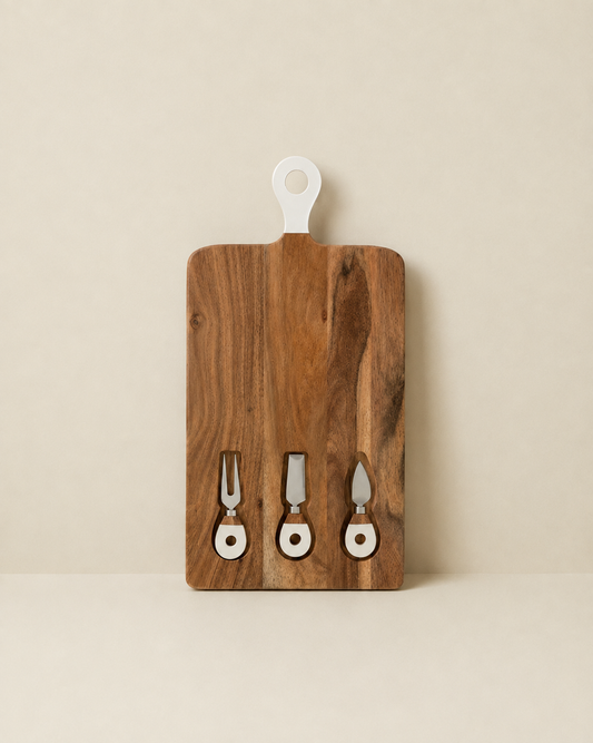 Jeanne Fitz Wood + White Collection Acacia Wood Board with Inlaid Knives