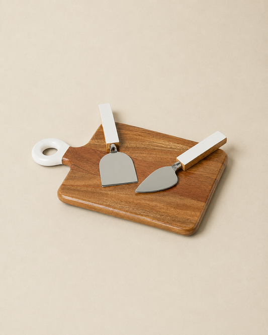 Jeanne Fitz Wood + White Collection Small Charcuterie Board and Set of 2 Knives