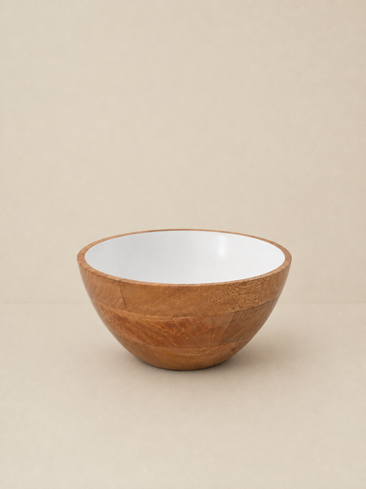 Jeanne Fitz Wood & White Collection Mango Wood Serving Bowl - Medium