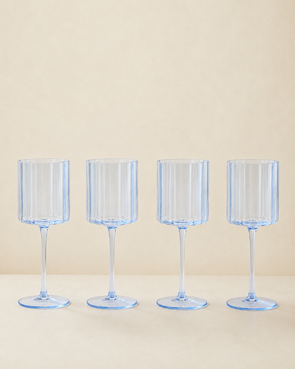 Jeanne Fitz Scalloped Collection Wine Glass - Blue, Set of 4