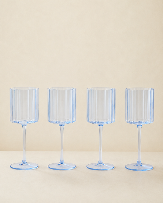 Jeanne Fitz Scalloped Collection Wine Glass - Blue, Set of 4
