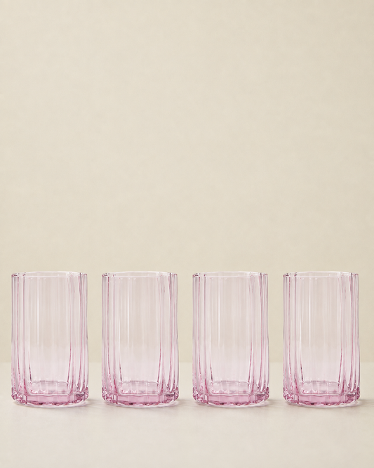 Set of 4 Pink Scalloped Tumblers on a cream background