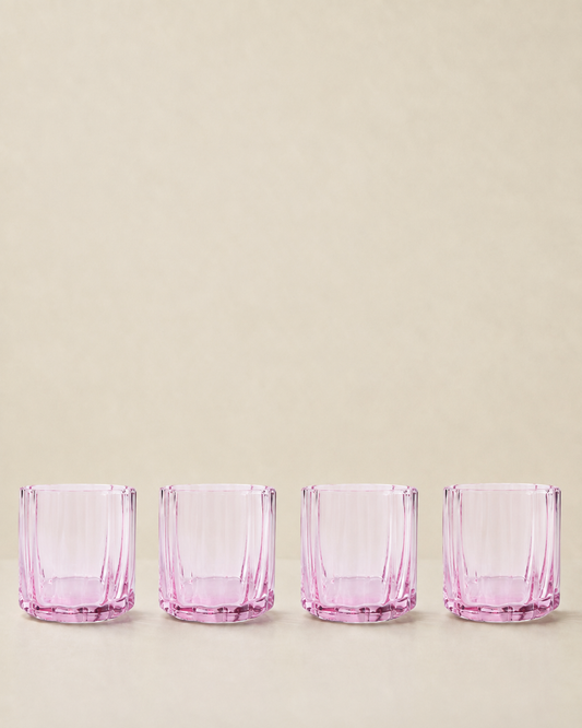 Set of 4 Pink Scalloped Short Tumblers on a cream background