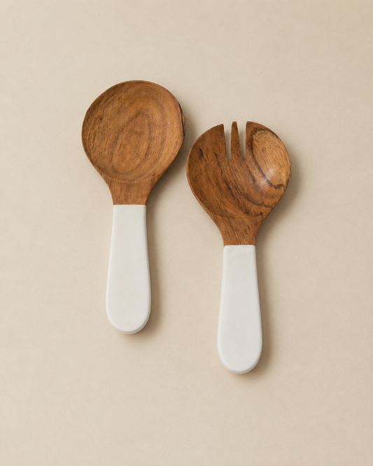 Jeanne Fitz Wood & White Collection Acacia Wood Salad Servers