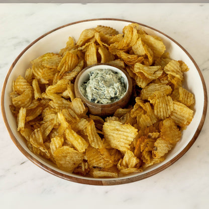 Wood + White Acacia Wood Chip and Dip Serving Bowl, 15 inch