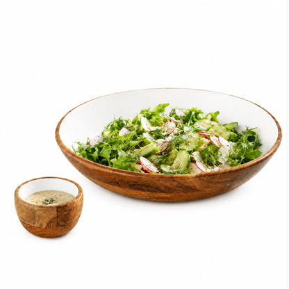 Wood + White Acacia Wood Chip and Dip Serving Bowl, 15 inch