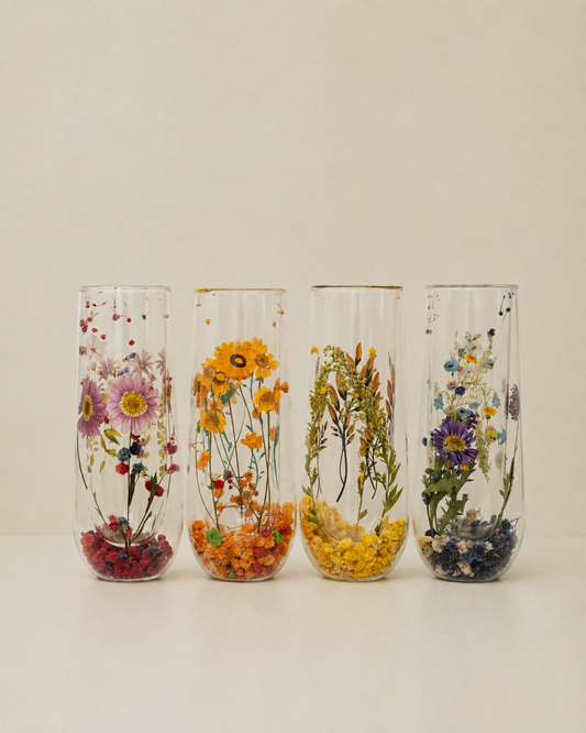 Jeanne Fitz Double Wall Harvest Bloom Stemless Flutes, Set of 4