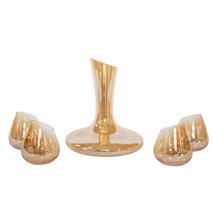 Jeanne Fitz Slant Collection Wine Decanter & Stemless Wine Glasses - Gold, 5 Piece Set