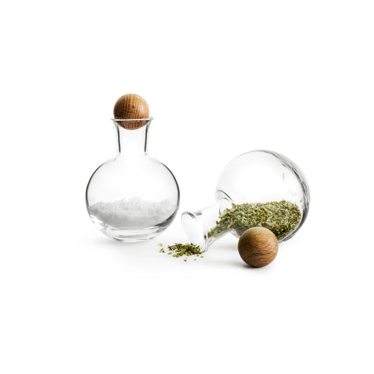 Sagaform by Widgeteer Nature Glass Spice Serving Set with Oak Stoppers