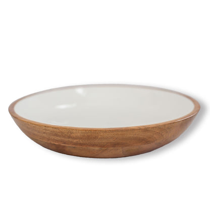 Jeanne Fitz Wood + White Collection Large Mango Wood Salad Bowl With Enamel Coating  Widgeteer Inc.   JF3001